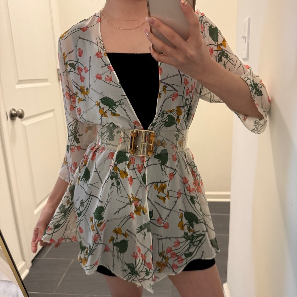 NWOT Sheer shawl cardigan with floral pattern